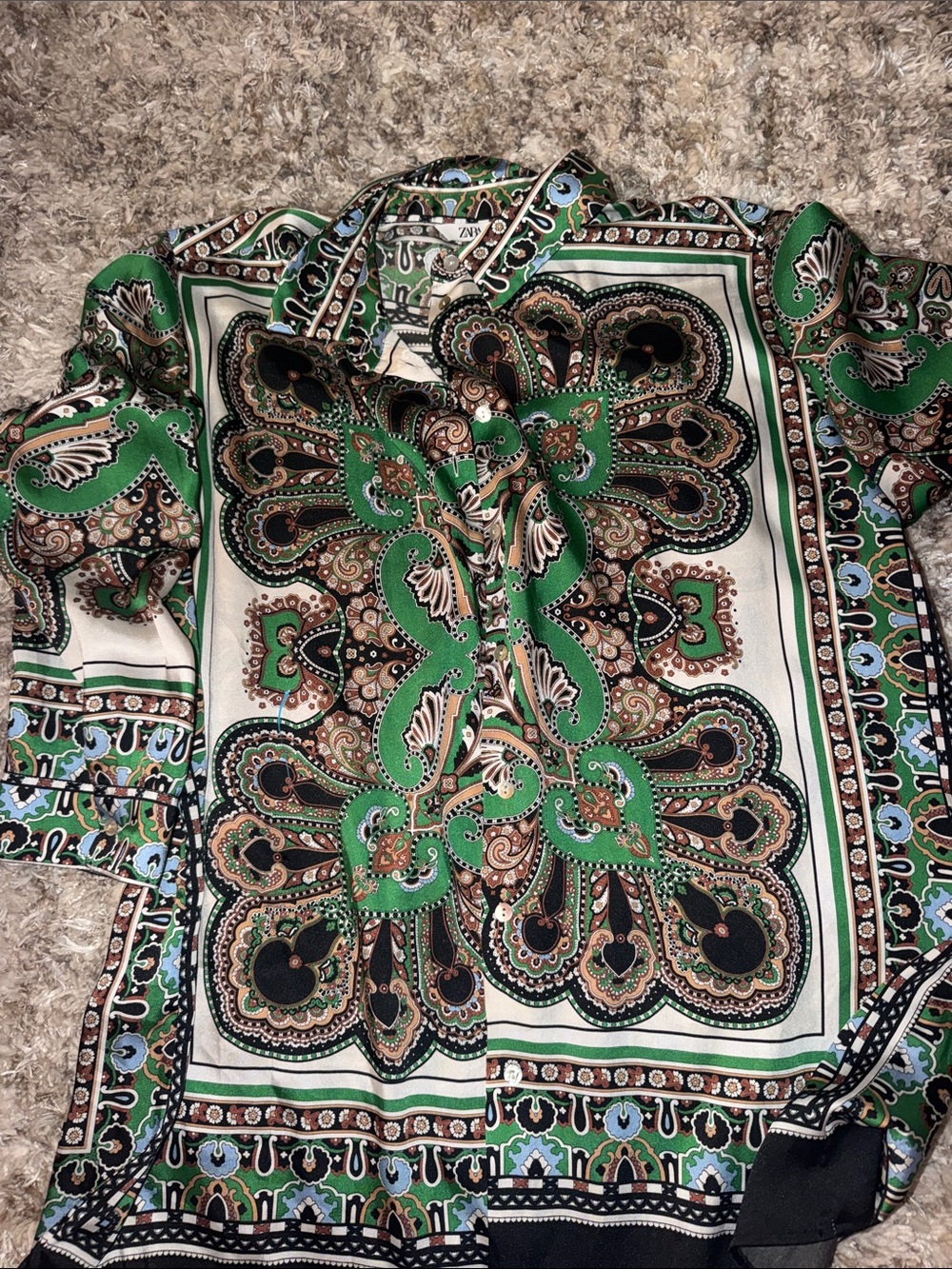 Zara Green Paisley-Patterned Button-Down Shirt